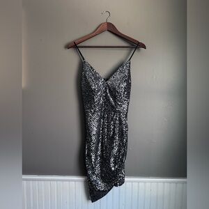 Crystal Doll Glittery Silver Sequins Mini Dress Size Small Sparkly Party Dress